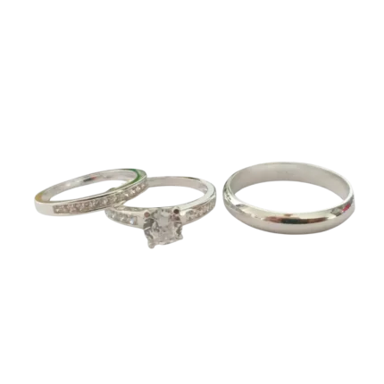 Dúo de anillos de matrimonio con circonia en plata italiana 925 – Estilo clásico