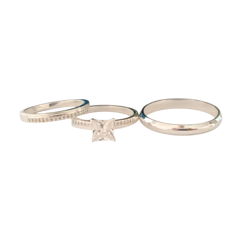 Dúo de anillos de promesa con circonia en plata italiana 925 – Estilo elegante