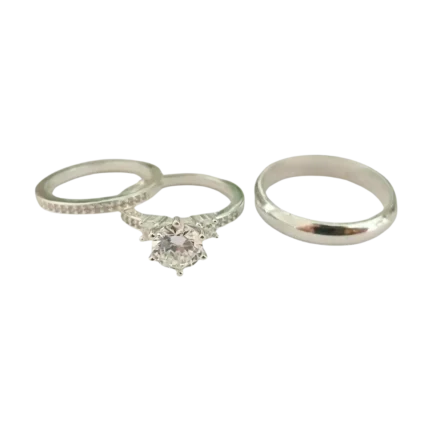 Trío de anillos de compromiso con circonia en plata 925 – Estilo lujo