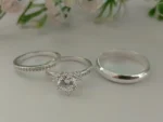 Trío de anillos de compromiso con circonia en plata 925 – Estilo lujo