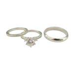Trío de anillos de compromiso con circonia en plata 925 – Estilo lujo