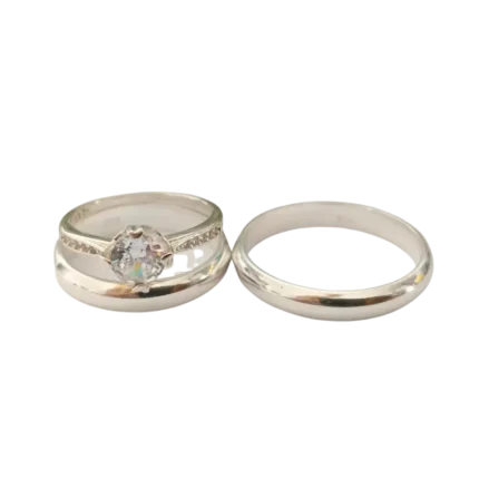 Trío de anillos de compromiso con circonia en plata 925 – Estilo moderno