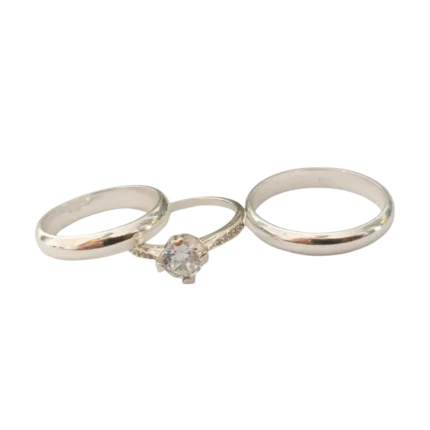 Trío de anillos de compromiso con circonia en plata italiana 925 Diseño elegante (1)