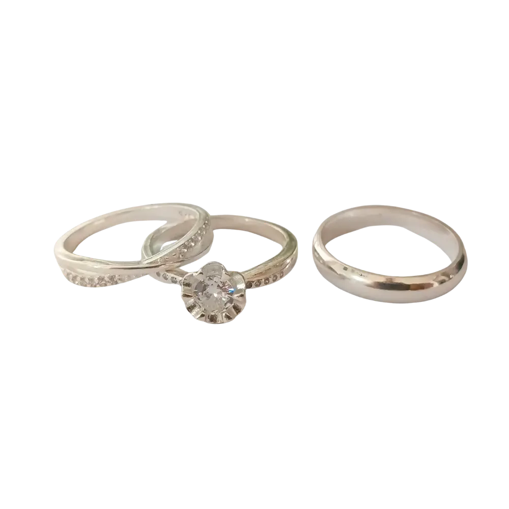 Trío de anillos de matrimonio con circonia en plata italiana 925 – Estilo exclusivo Trío de anillos de matrimonio con circonia en plata italiana 925 – Estilo exclusivo