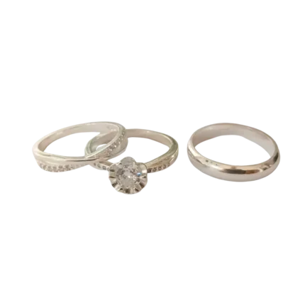 Trío de anillos de matrimonio con circonia en plata italiana 925 – Estilo exclusivo