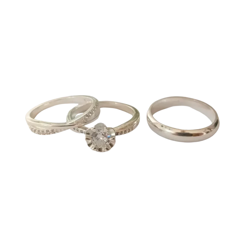 Trío de anillos de matrimonio con circonia en plata italiana 925 – Estilo exclusivo