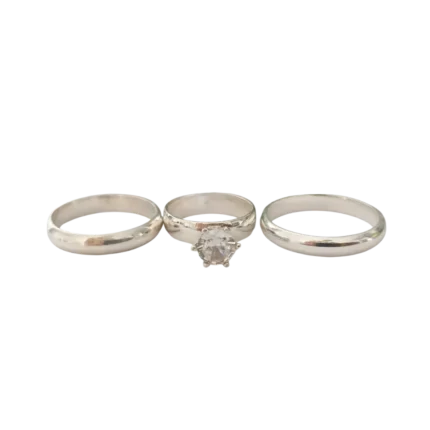 Trío de anillos de matrimonio en plata italiana 925 con circonia – Estilo fino (2)