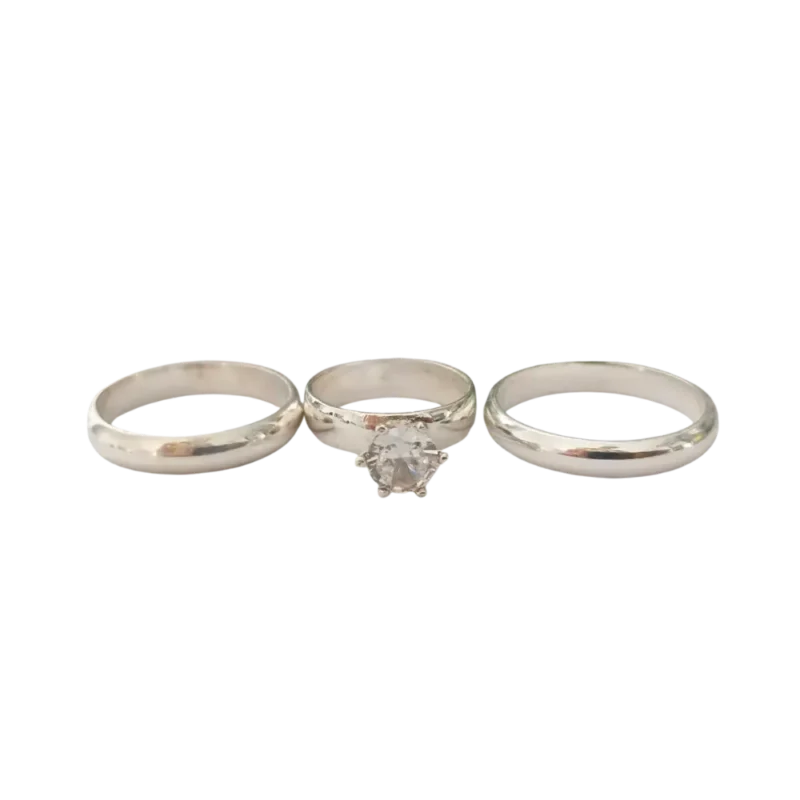 Trío de anillos de matrimonio en plata italiana 925 con circonia – Estilo fino (2)