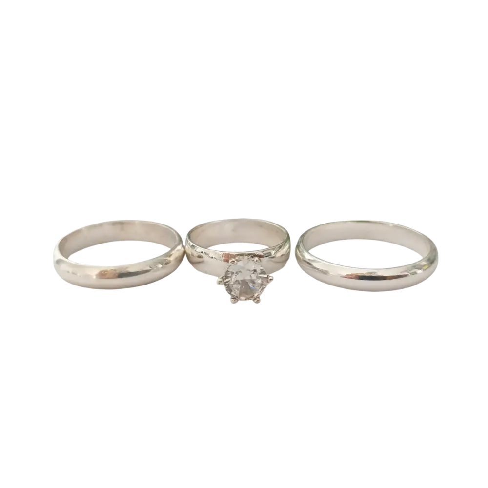 Trío de anillos de matrimonio en plata italiana 925 con circonia – Estilo fino (2) Trío de anillos de matrimonio en plata italiana 925 con circonia – Estilo fino (2)