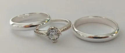 Trío de anillos de matrimonio en plata italiana 925 con circonia – Estilo moderno