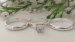 Trío de anillos de matrimonio en plata italiana 925 con circonia – Estilo fino (2)