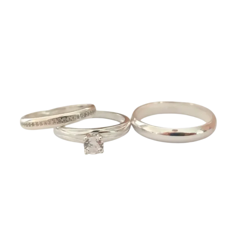 Trío de anillos de promesa con circonia en plata 925 – Diseño fino