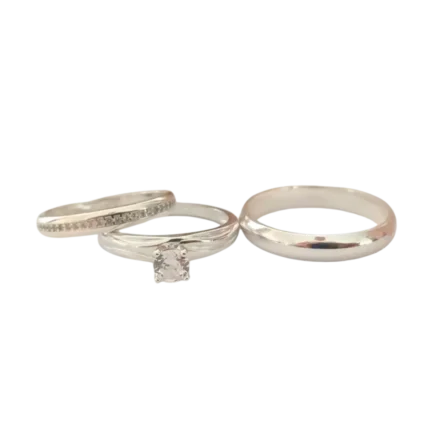 Trío de anillos de promesa con circonia en plata 925 – Diseño fino