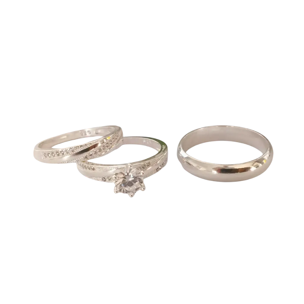 Trío de anillos de promesa con circonia en plata italiana 925 – Estilo delicado Trío de anillos de promesa con circonia en plata italiana 925 – Estilo delicado