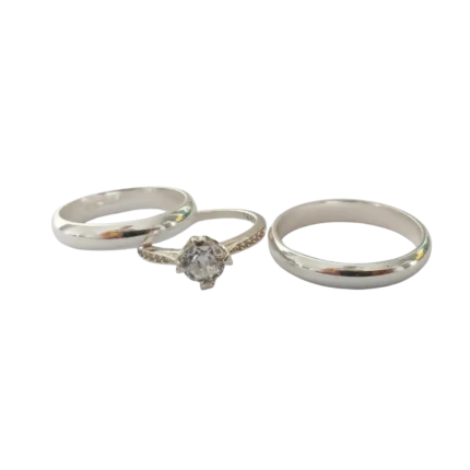 Trío de anillos de promesa con circonia en plata italiana 925 – Diseño elegante