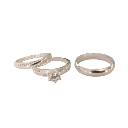 Trío de anillos de promesa con circonia en plata italiana 925 – Estilo delicado