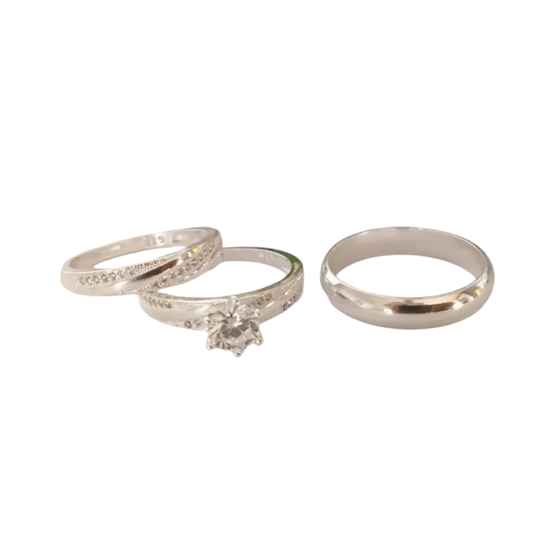 Trío de anillos de promesa con circonia en plata italiana 925 – Estilo delicado