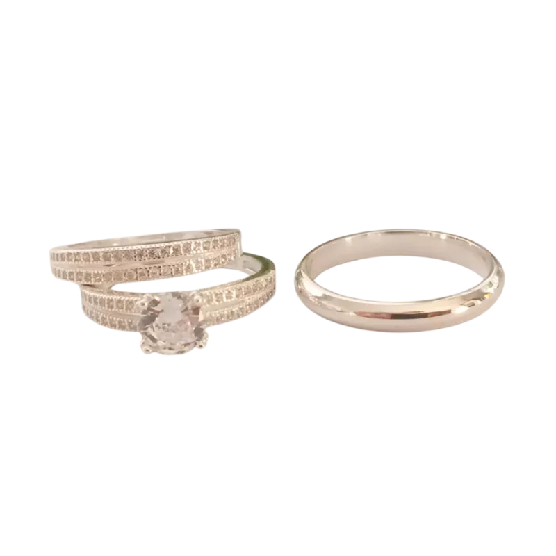 Trío de anillos de promesa en plata italiana 925 con circonia – Acabado brillante
