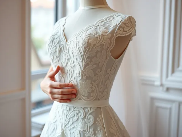 Vestido de novia rosa empolvado con detalles de encaje
