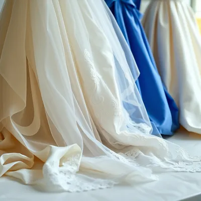 Materiales de vestidos de boda incluyendo tulle y encaje.