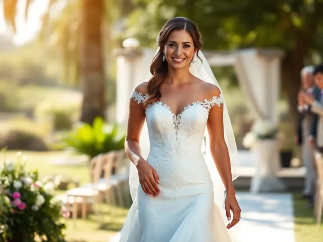 Novia caminando hacia el altar en un bello vestido de boda.