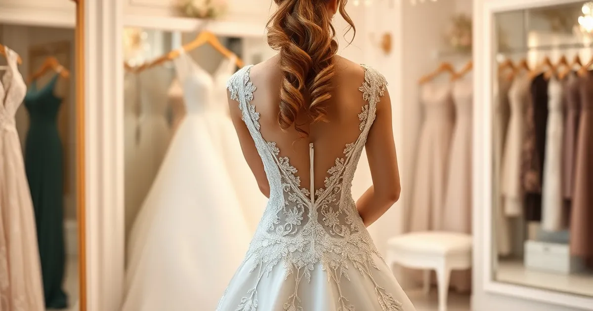 Novia probándose un vestido de novia a medida en una boutique elegante.