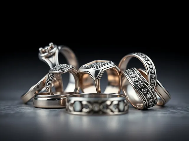 Selección de anillos de plata para hombres sobre una superficie elegante