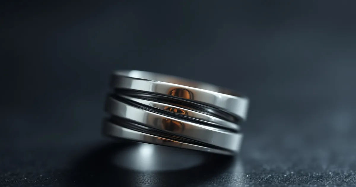 Anillo de plata elegante para hombres sobre fondo oscuro