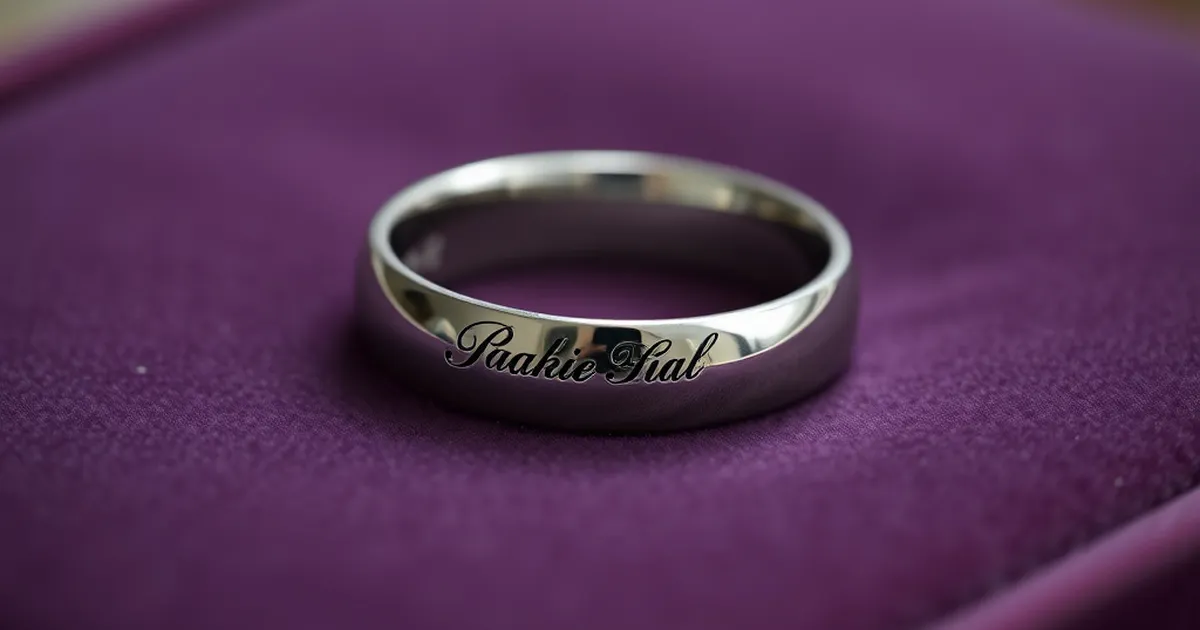 Anillo de plata personalizado sobre superficie de terciopelo.