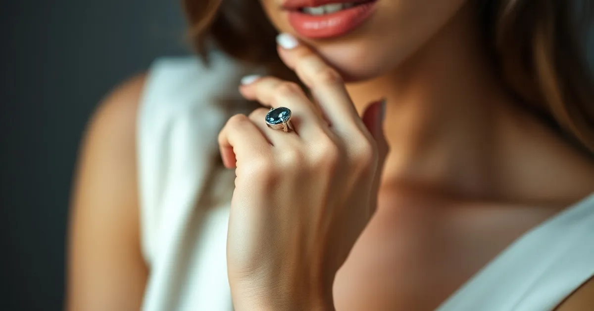 Mujer luciendo un elegante anillo de plata