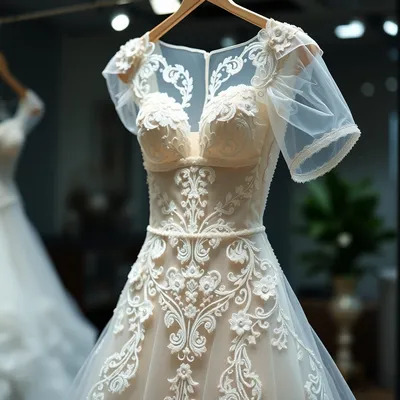 Vestido de boda de organza en exhibición