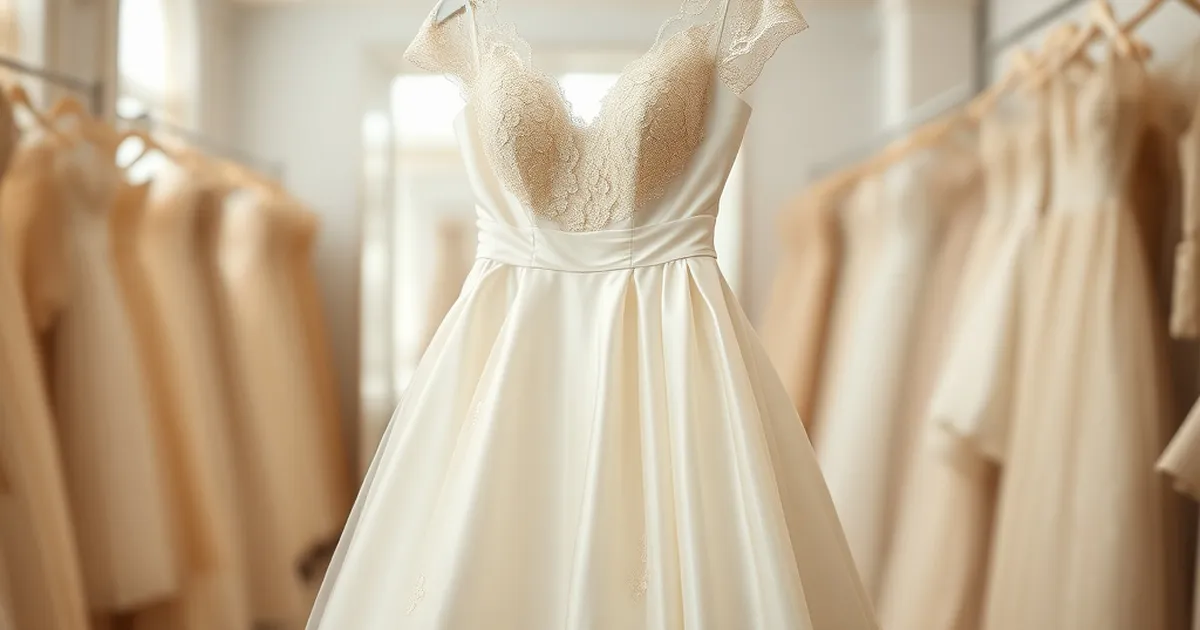 Vestido de boda de seda colgado en una boutique