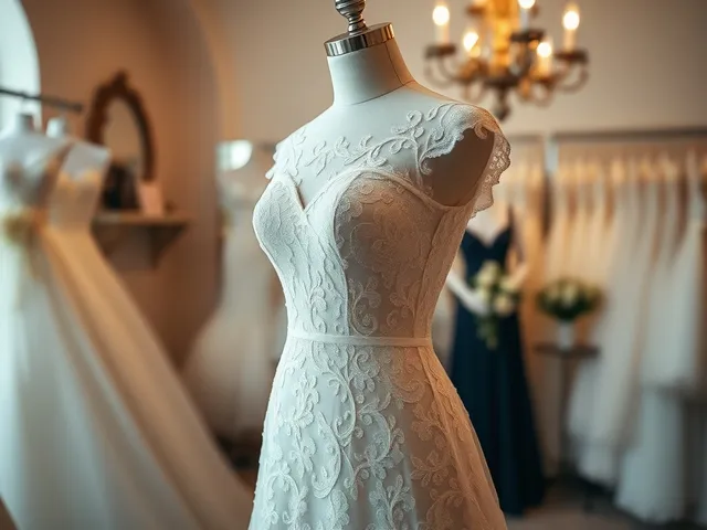 Vestido de boda de encaje en un maniquí en una tienda