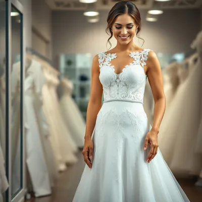 Novia probándose un vestido de novia de dos piezas en una boutique