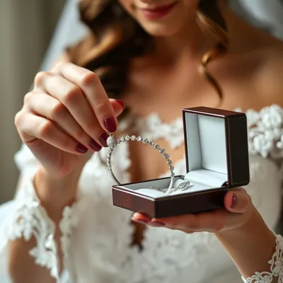 Novia eligiendo una pulsera de plata