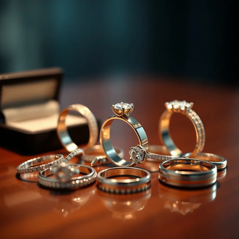 Variedad de estilos de anillos de promesa en una mesa.