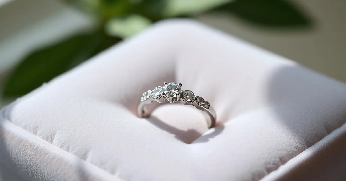 Anillo de promesa elegante sobre superficie de terciopelo